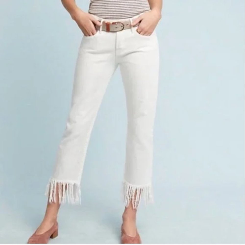 3x1 Women's size 28 Bianca White Wm3 Crop Frayed Fringe Buttonfly Denim Jean